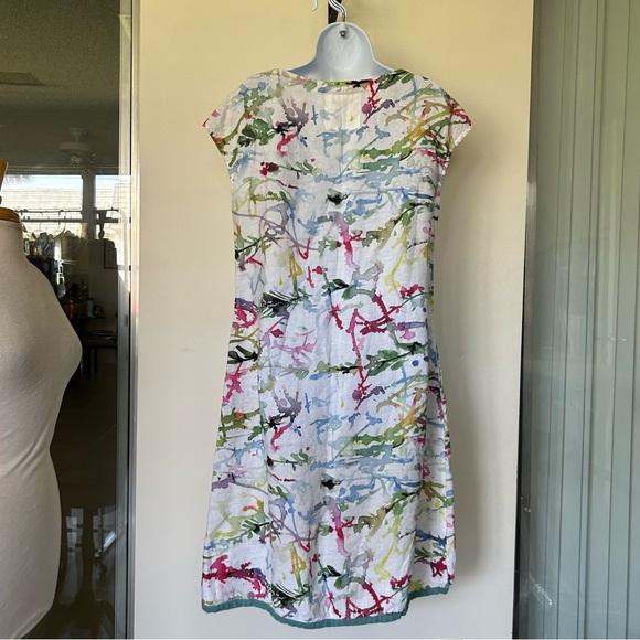 Grizas washed linen shift dress white multi watercolor splatter Size M - Picture 4 of 8